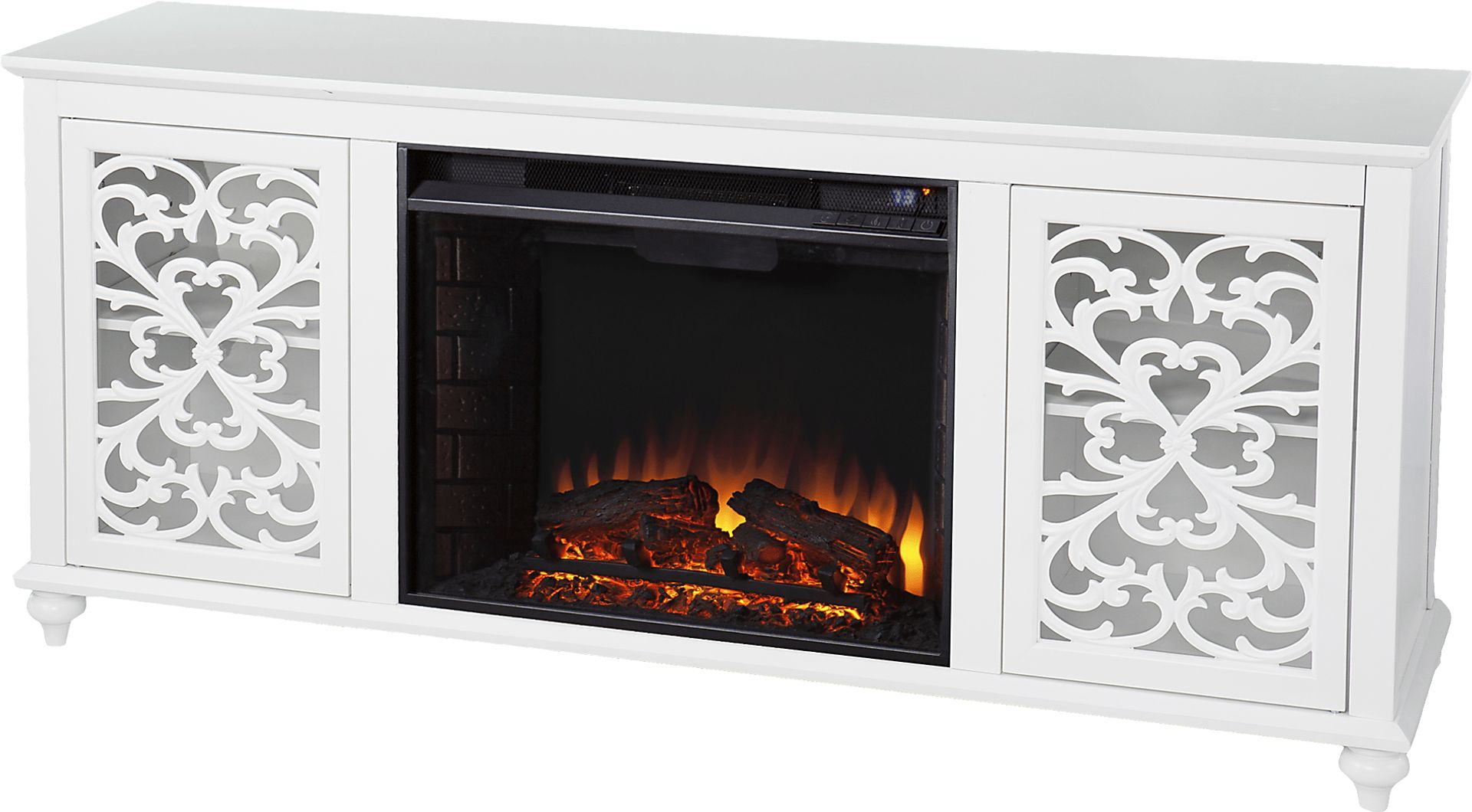 Allgehenny II White 58 in. Console With Electric Log Fireplace - Image 1