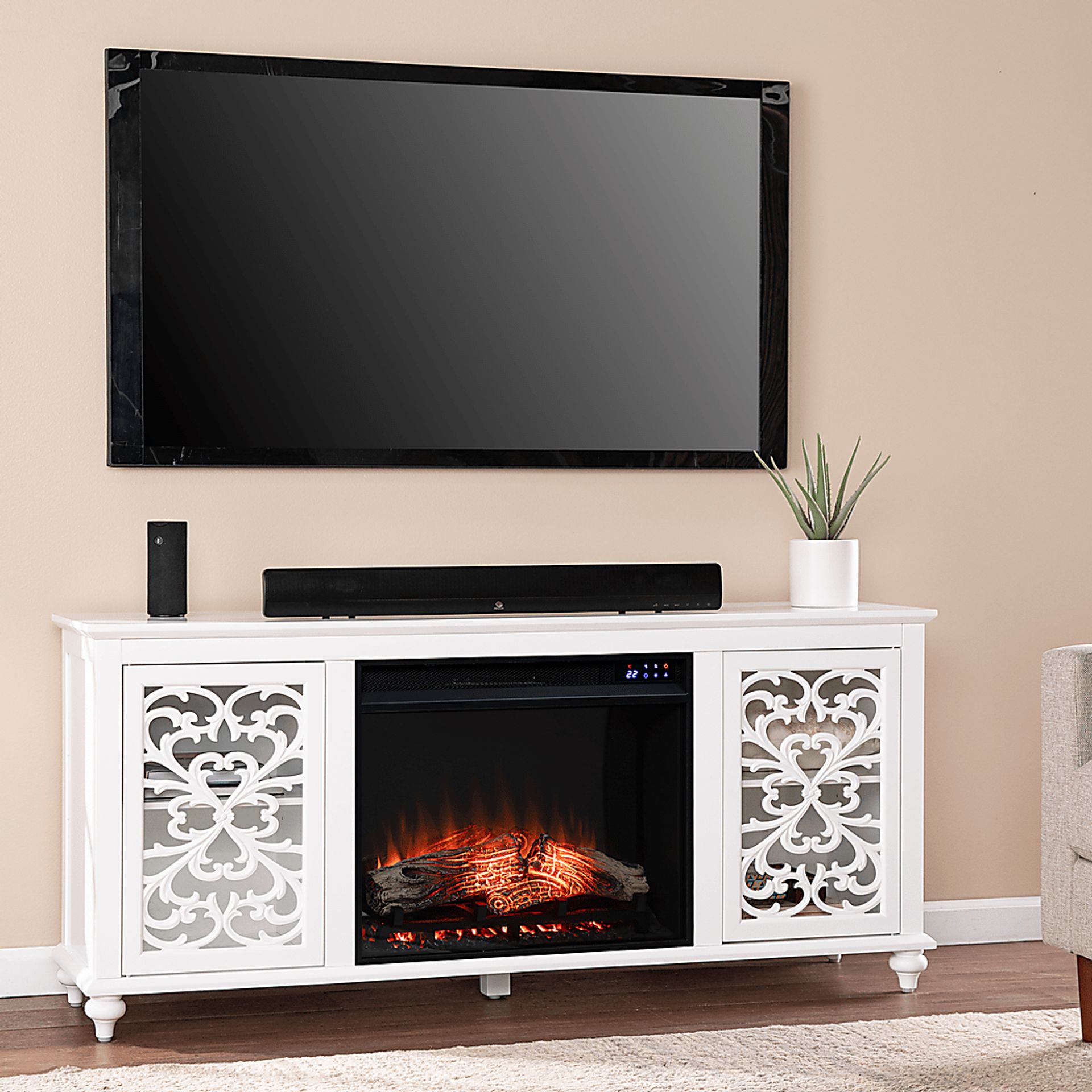 Allgehenny IV White 58 in. Console, With Touch Panel Electric Fireplace - Image 4