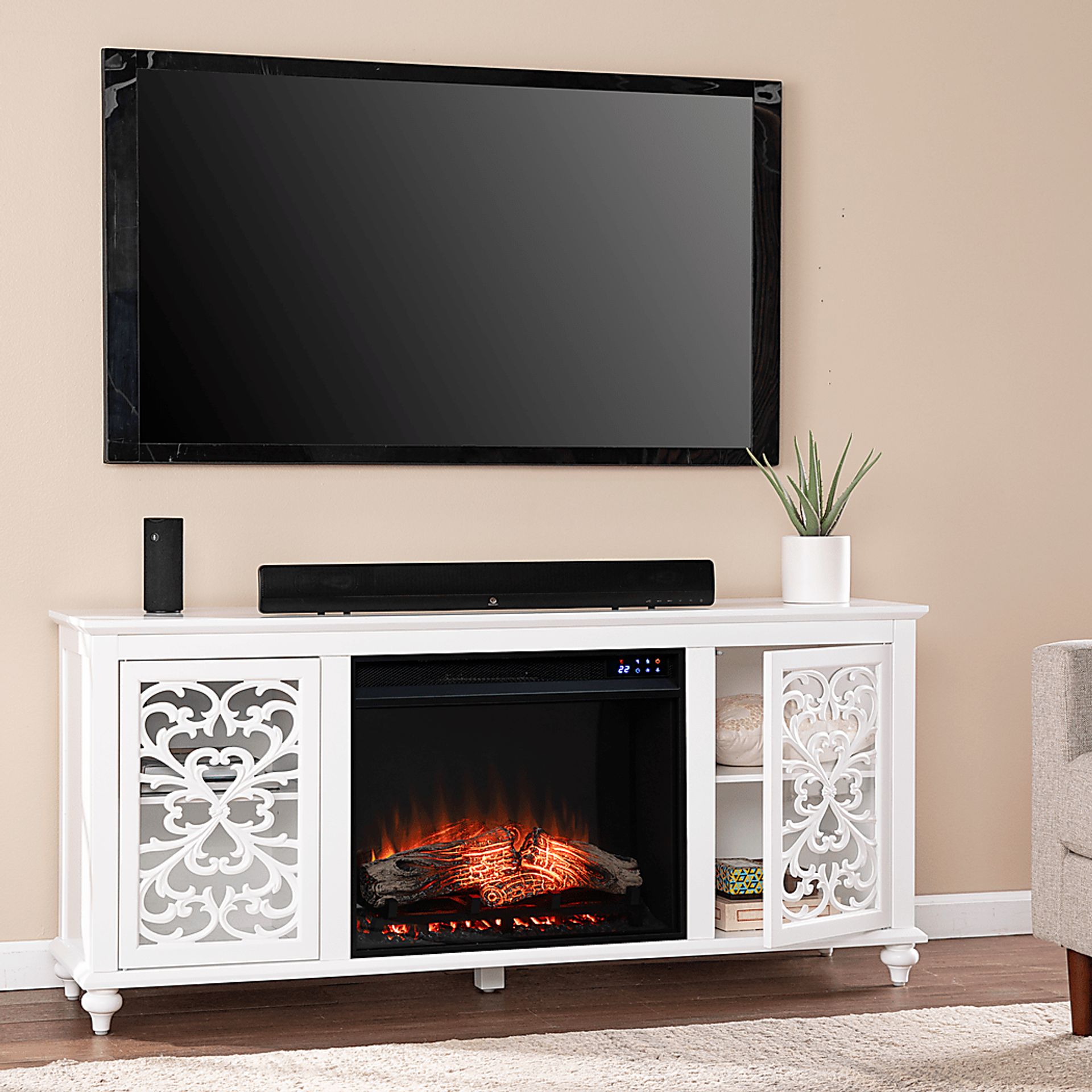 Allgehenny IV White 58 in. Console, With Touch Panel Electric Fireplace - Image 5