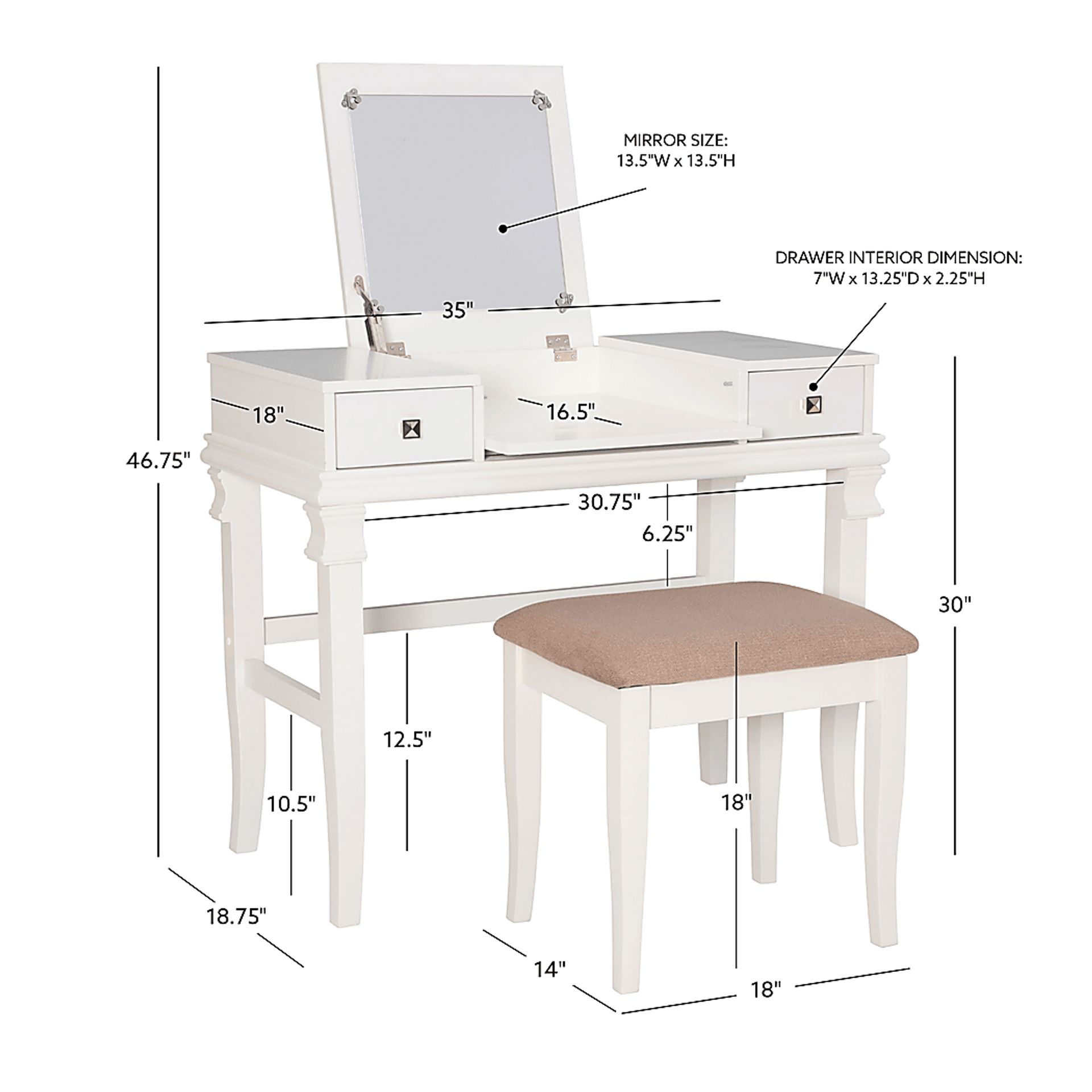 Alline White Vanity Set - Image 16