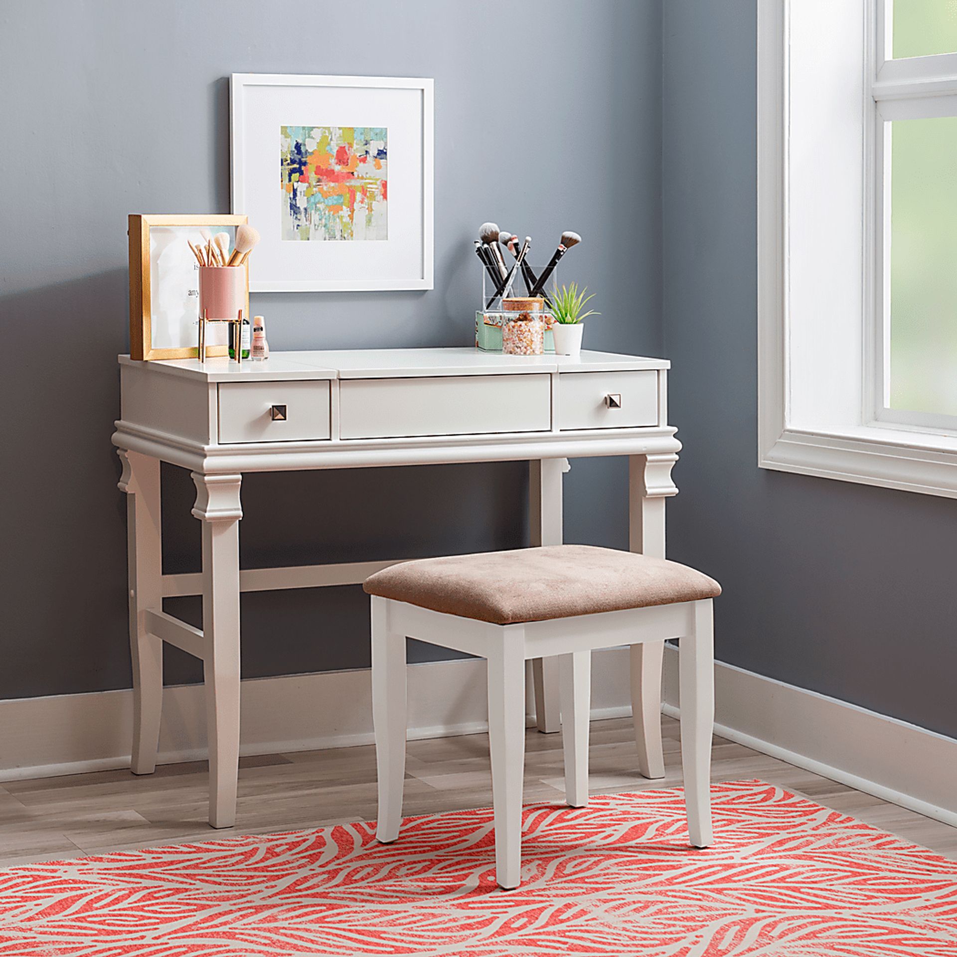 Alline White Vanity Set - Image 2