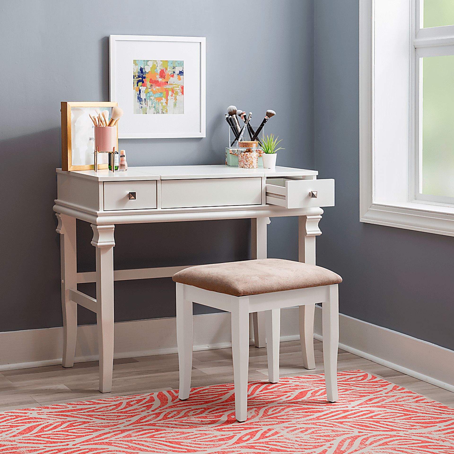 Alline White Vanity Set - Image 3