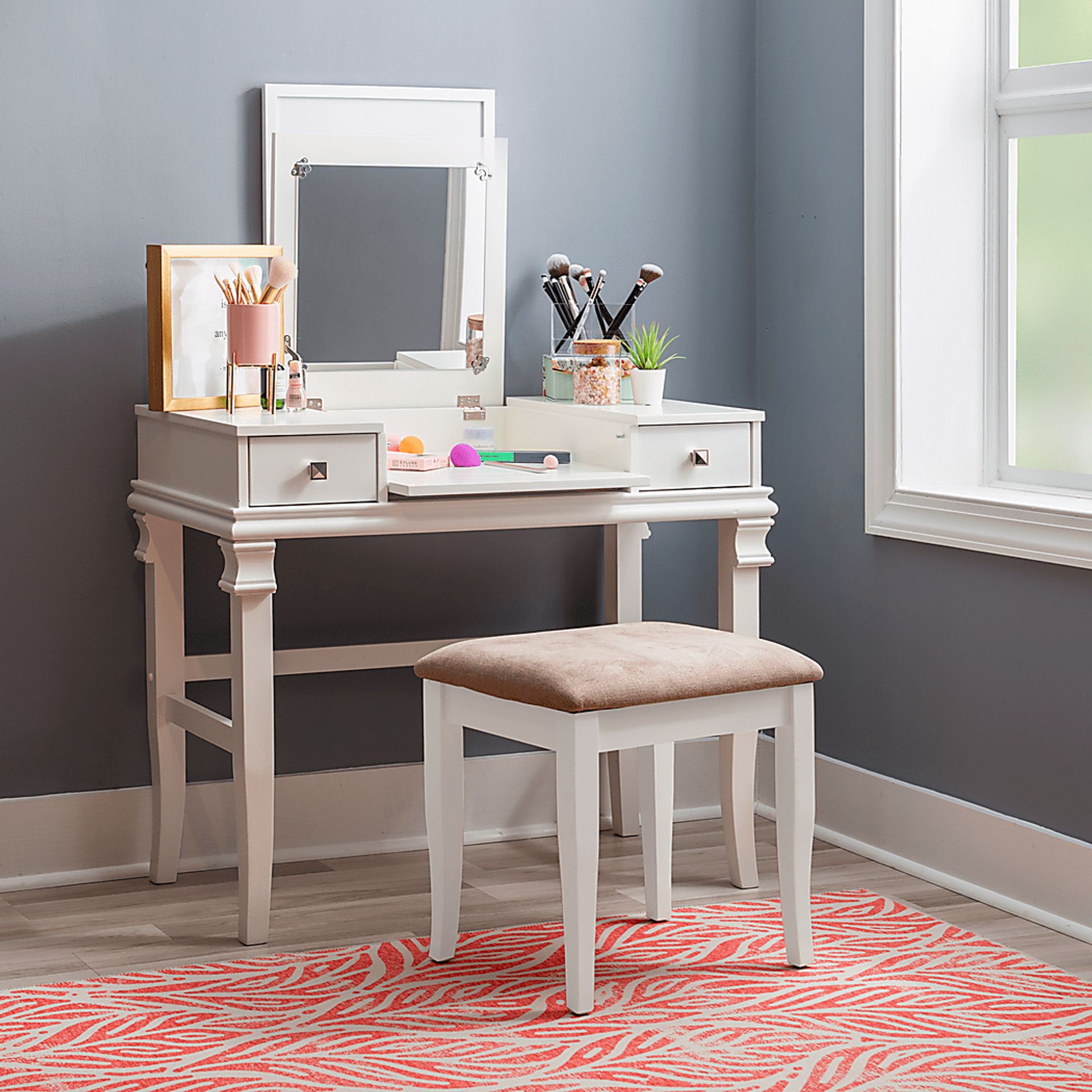 Alline White Vanity Set - Image 5