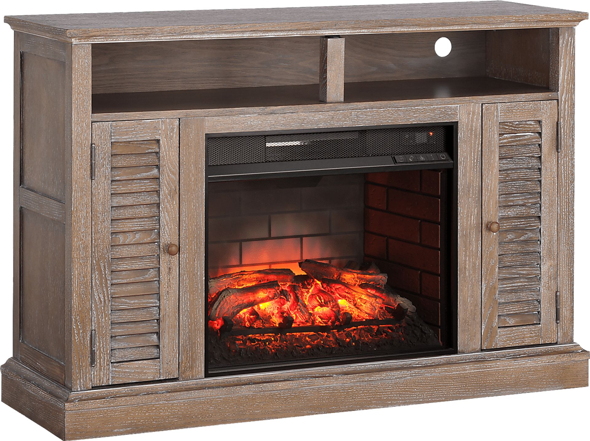 Almanza Burnt Oak 48 in. Console with Infrared Fireplace - Image 1
