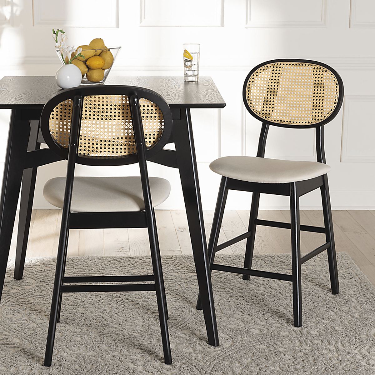 Alonesos Black Polyester Fabric Counter Stool, Set Of 2 | Rooms to Go