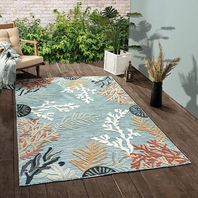 Alotimo Blue/Multi 5' x 7' Indoor/Outdoor Rug - Thumbnail - Image 2