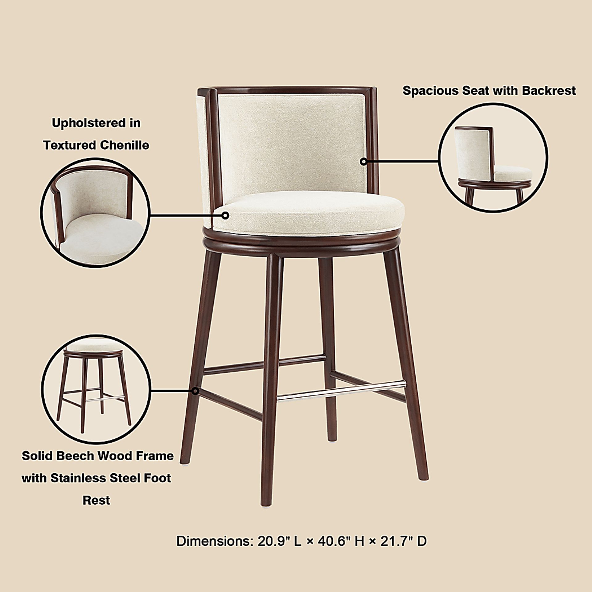 Alphadream I Cream Barstool - Image 6