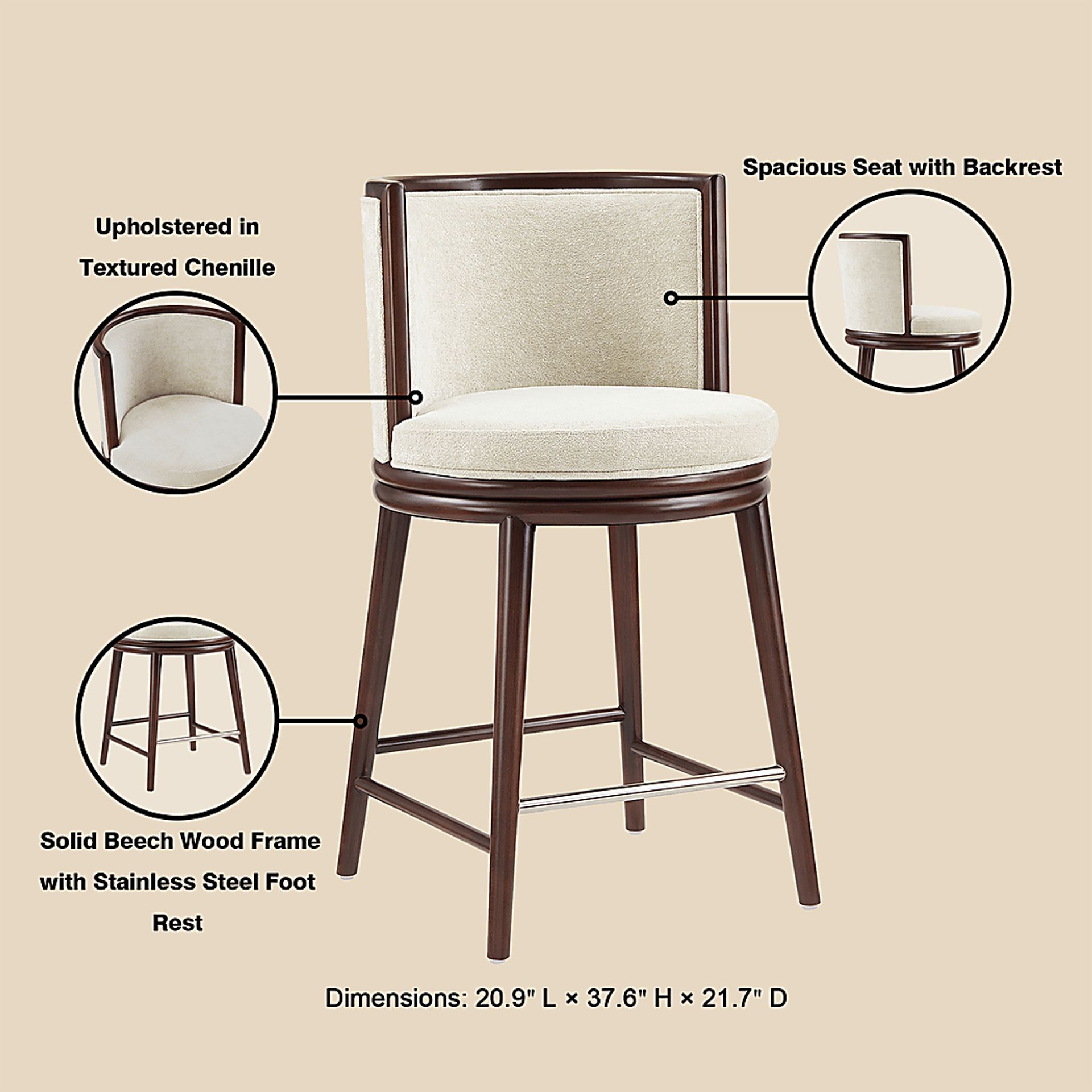 Alphadream I Cream Counter Height Stool - Image 6