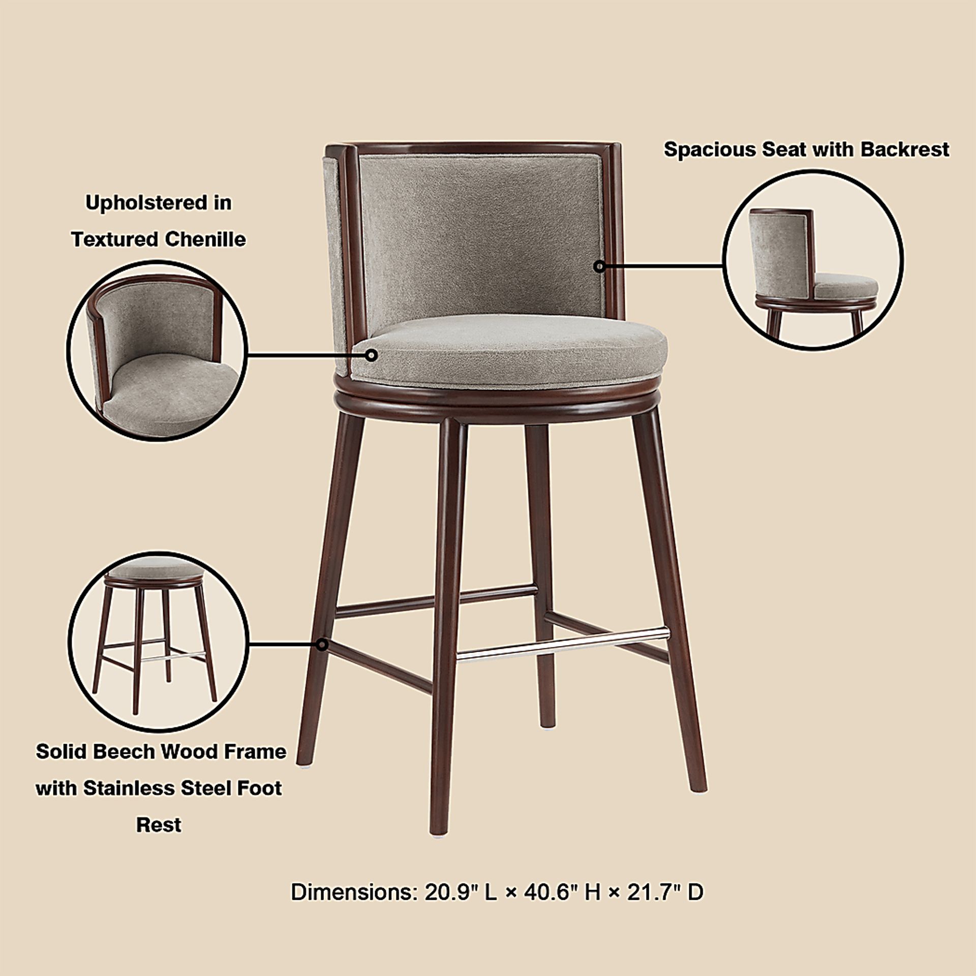 Alphadream I Gray Barstool - Image 9