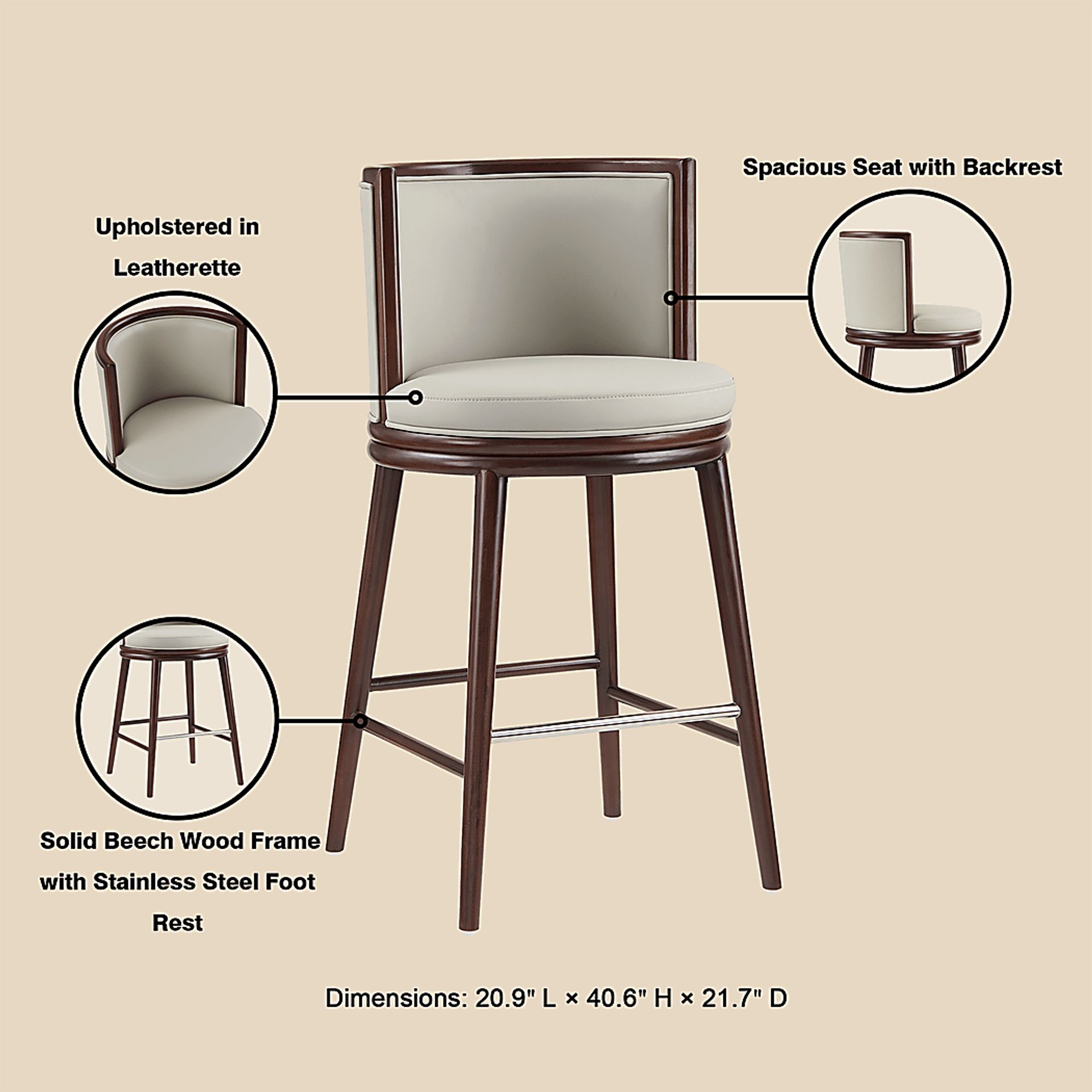 Alphadream II Stone Gray Barstool - Image 6