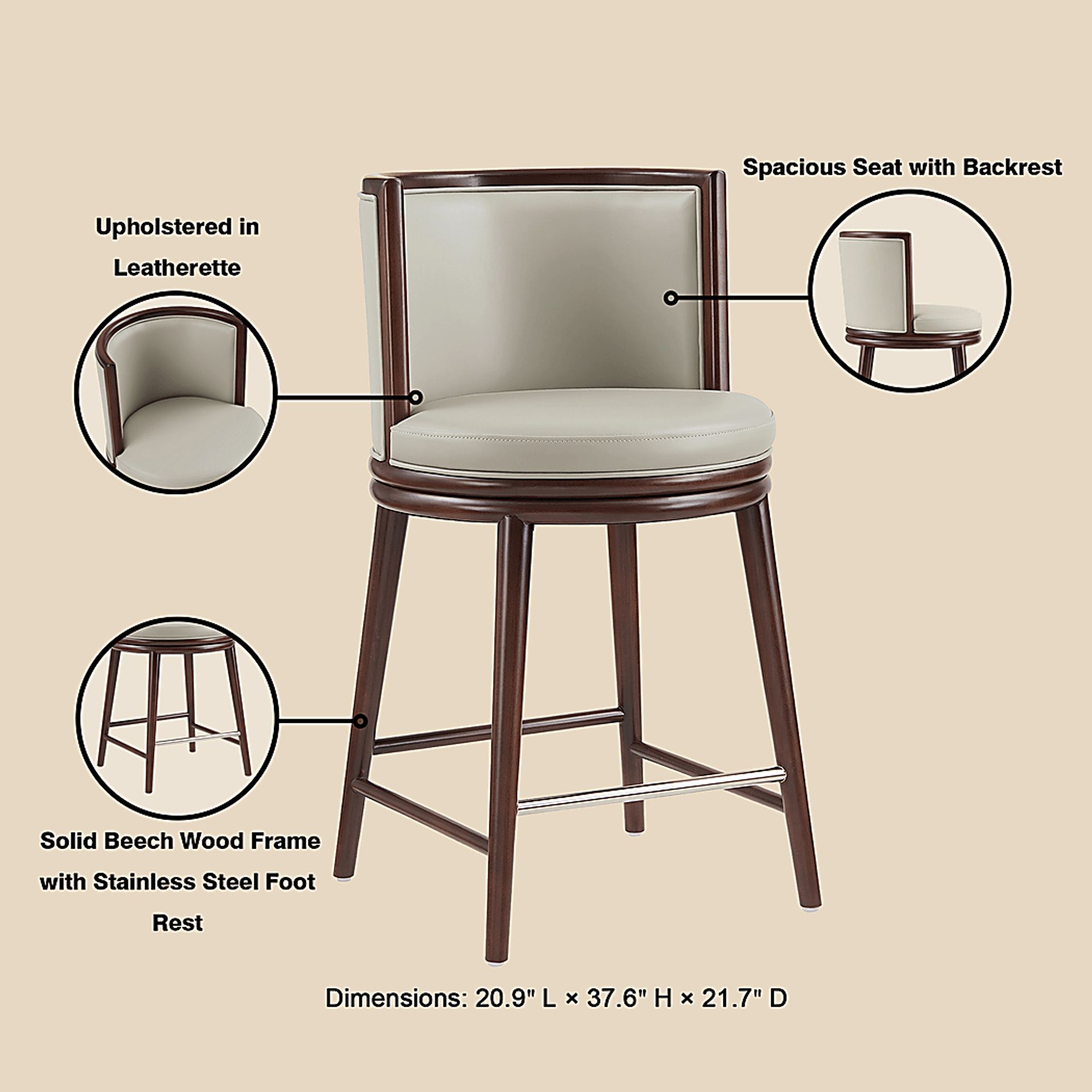 Alphadream II Stone Gray Counter Height Stool - Image 6
