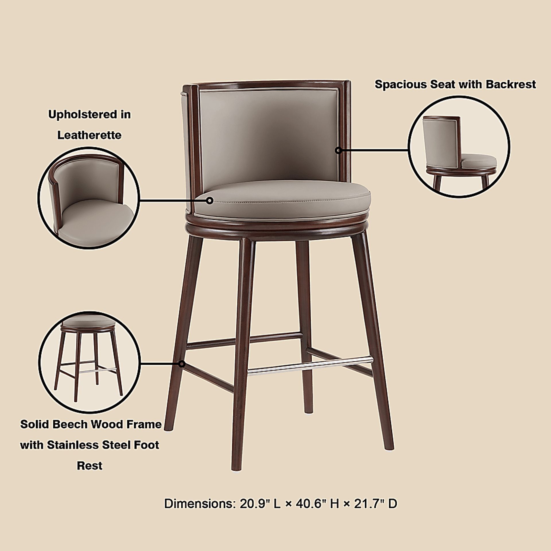 Alphadream II Taupe Barstool - Image 8
