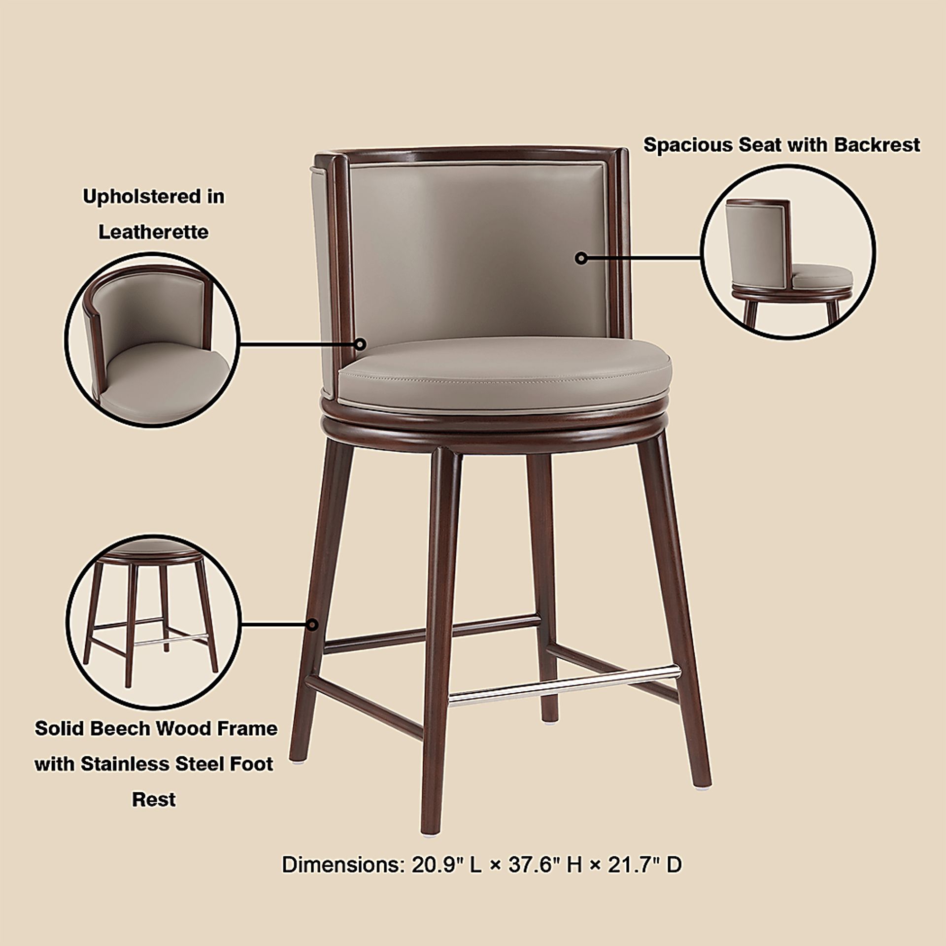 Alphadream II Taupe Counter Height Stool - Image 9