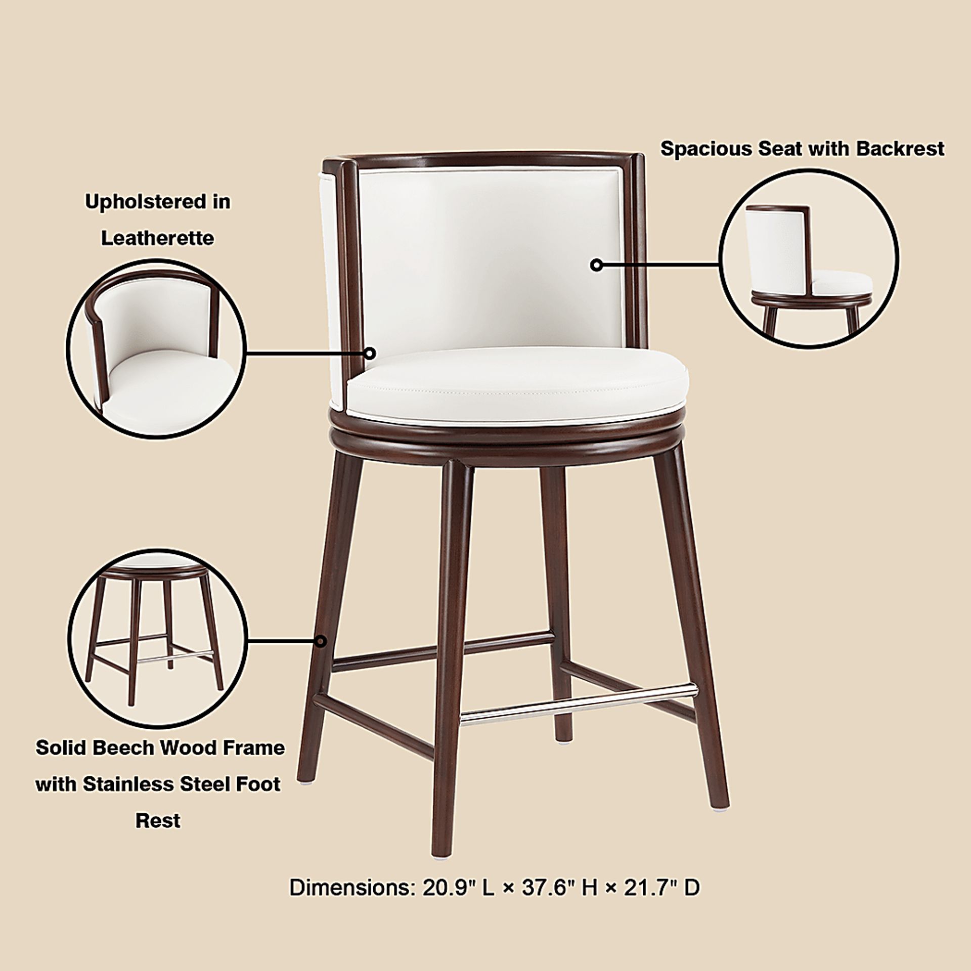 Alphadream II White Counter Height Stool - Image 7
