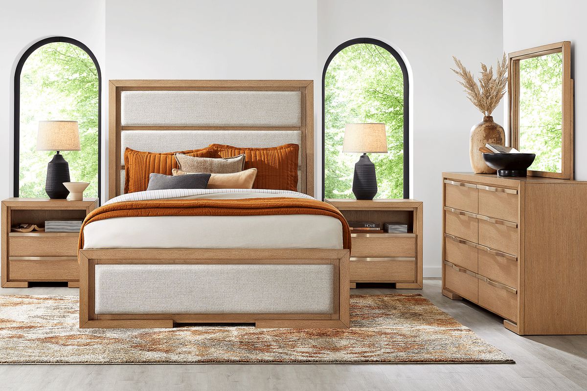 Alpine Lake Light Oak Finish 5 Pc King Upholstered Bedroom