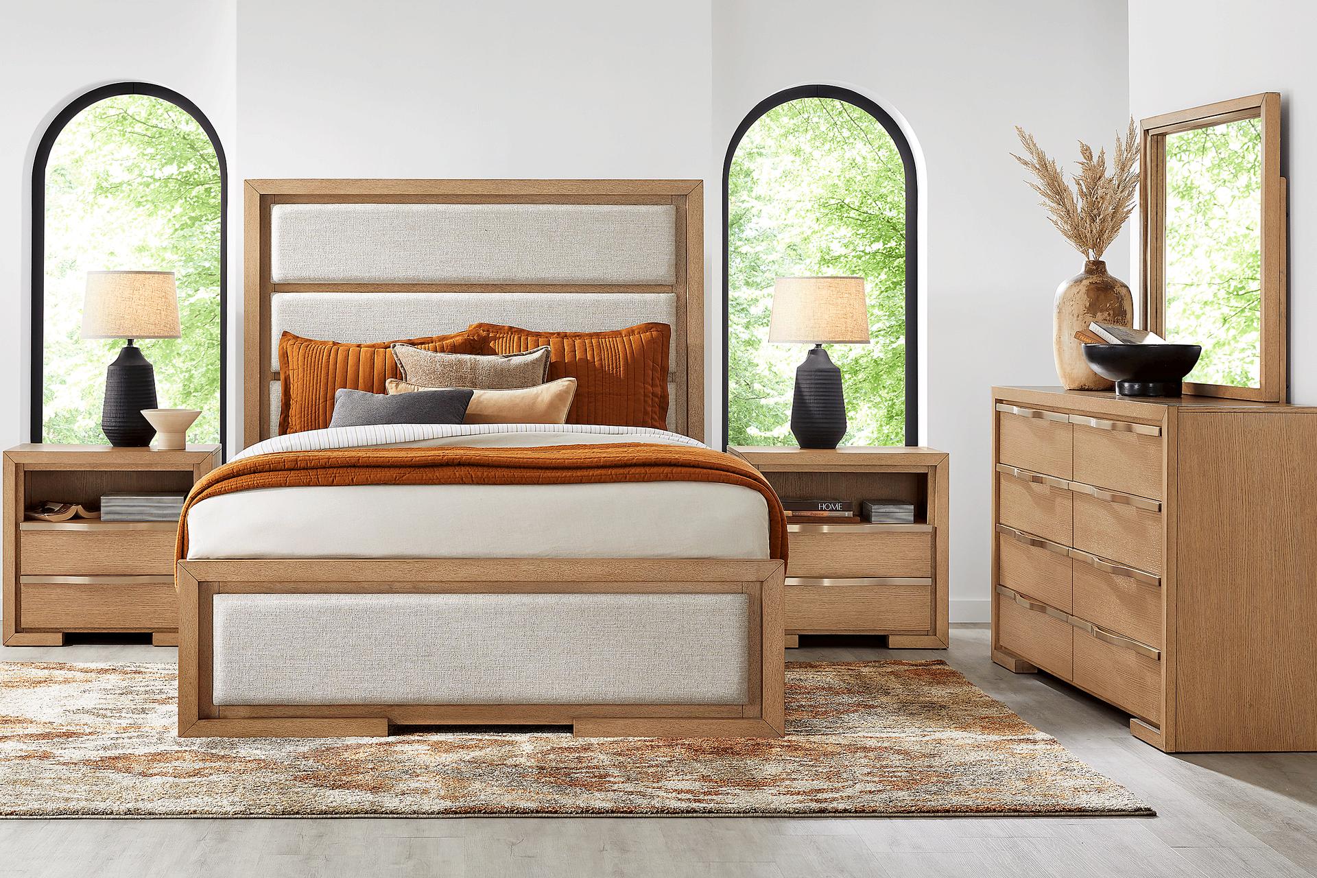 Alpine Lake Light Oak Finish 5 Pc Queen Upholstered Bedroom