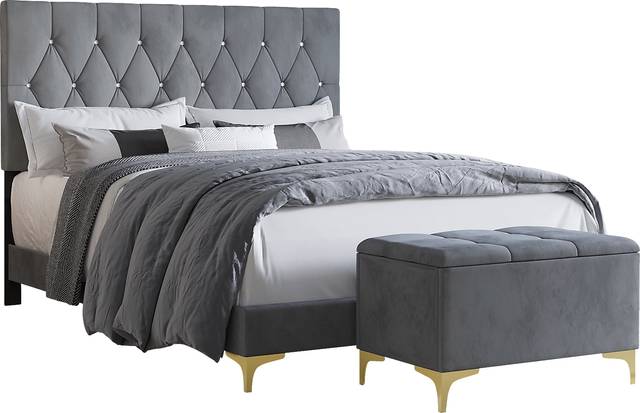Alresford Gray Queen Bed with Bench - Thumbnail - Image 1