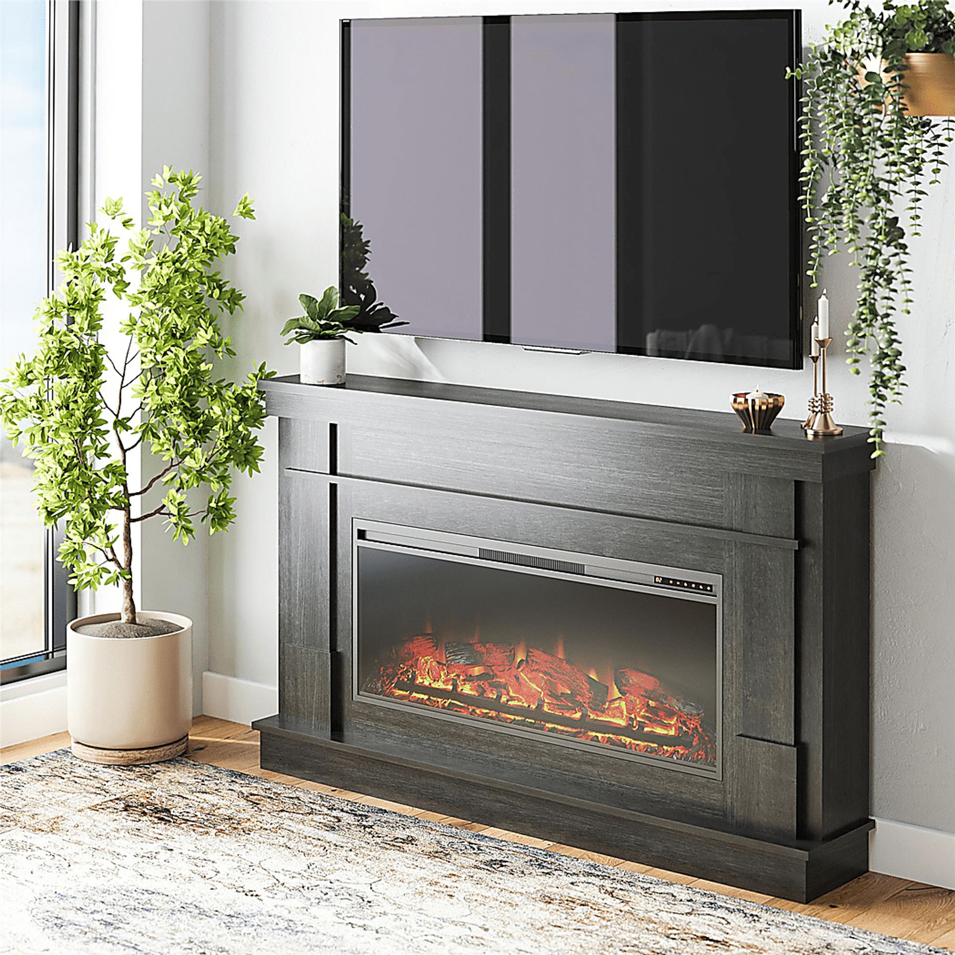 Altilde Dark Gray 64 in. Console with Electric Fireplace - Image 11