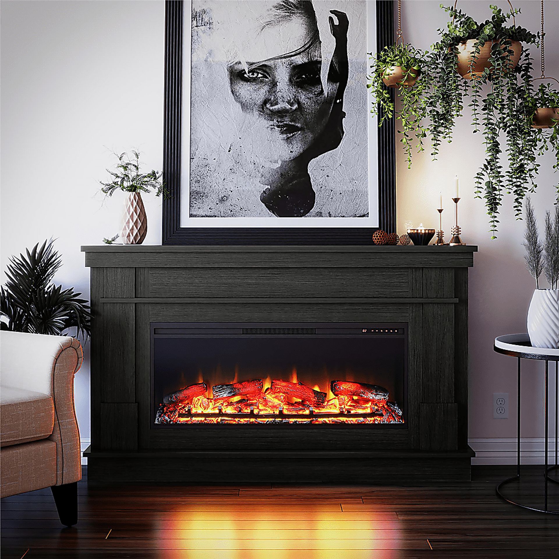 Altilde Dark Gray 64 in. Console with Electric Fireplace - Image 6