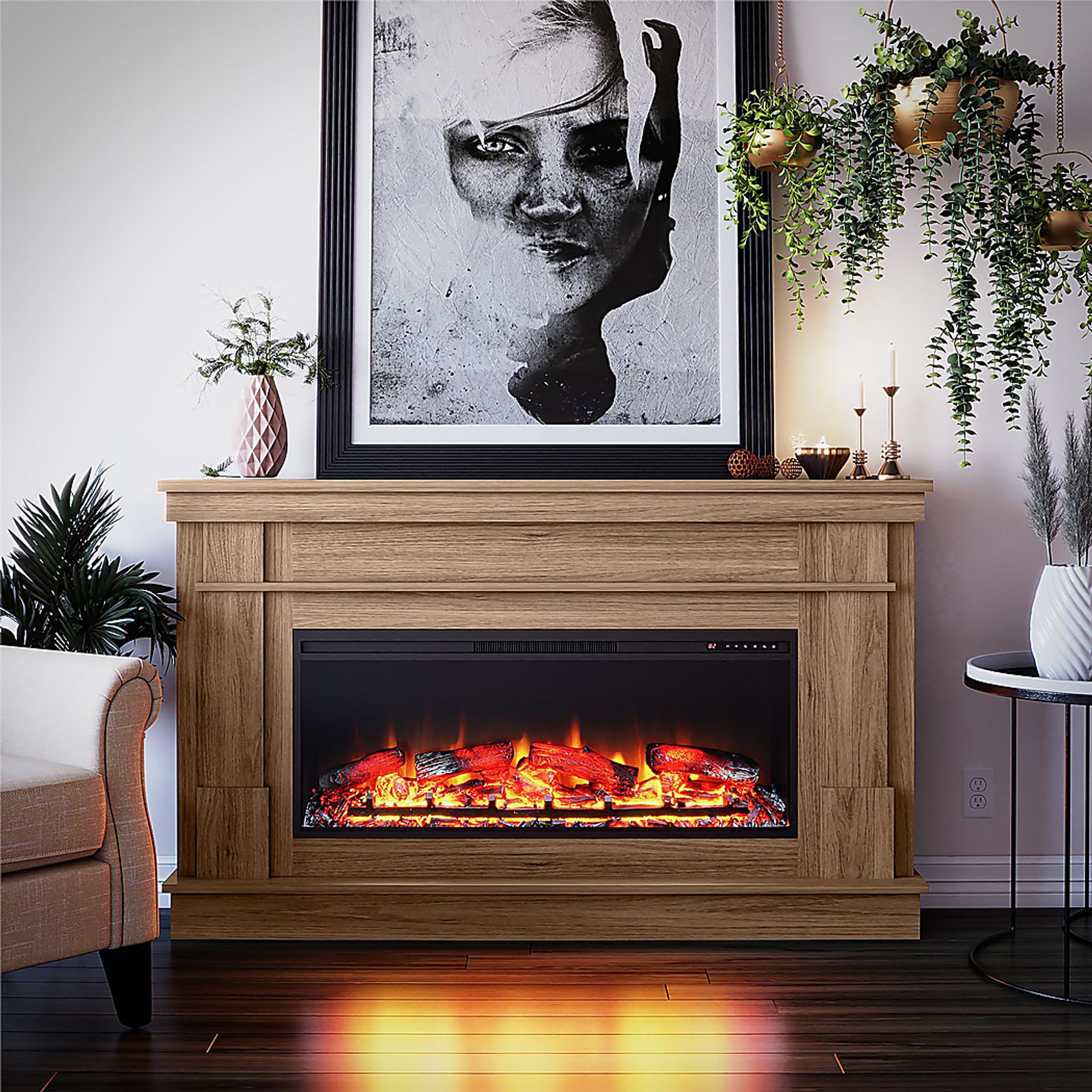 Altilde Walnut 64 in. Console with Electric Fireplace - Image 4