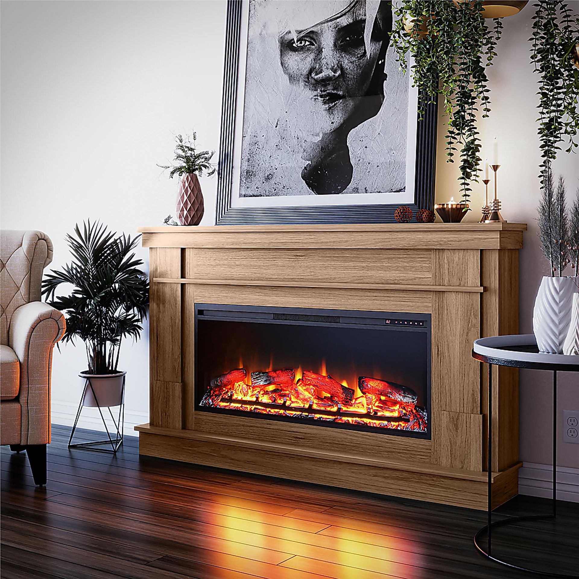 Altilde Walnut 64 in. Console with Electric Fireplace - Image 5