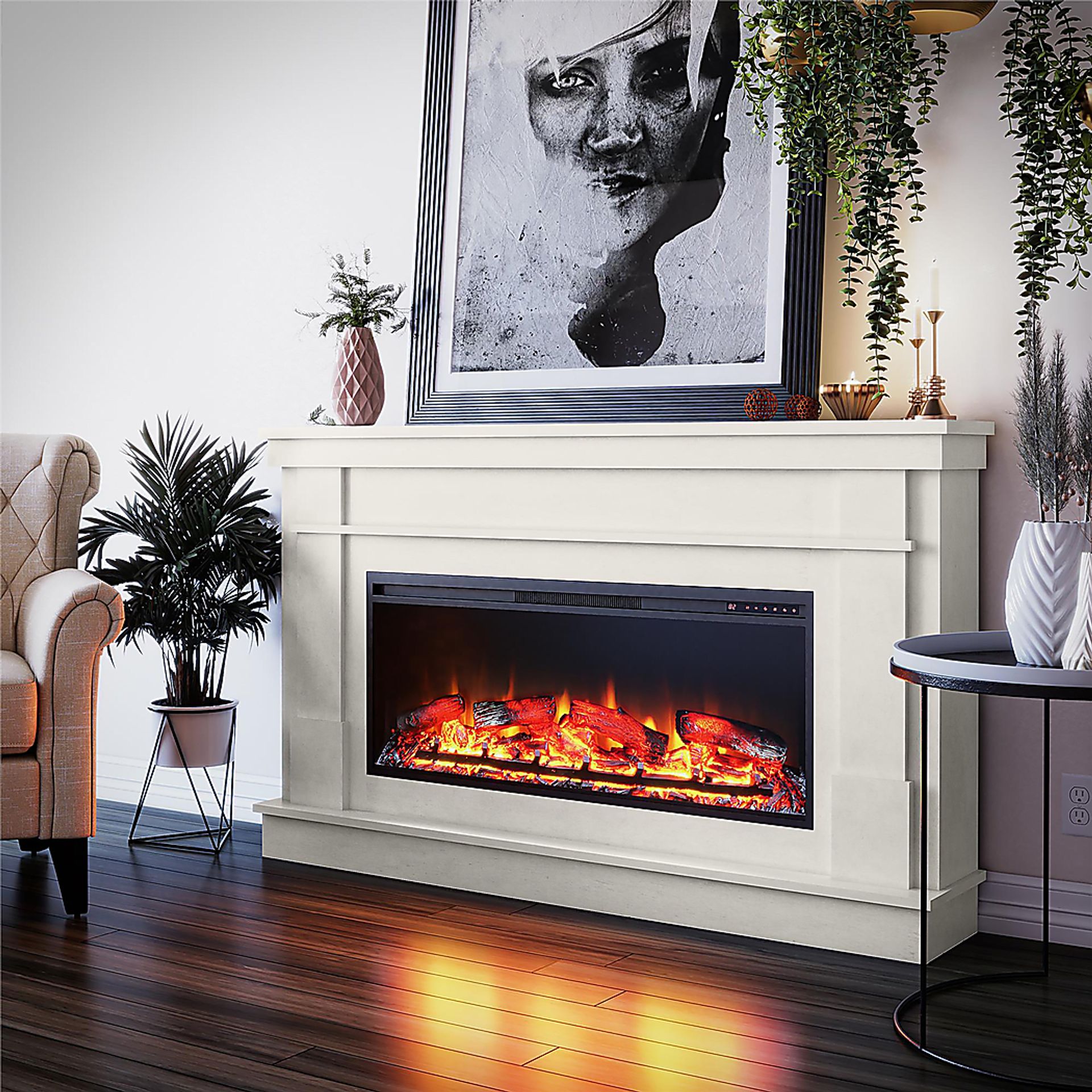 Altilde White 64 in. Console with Electric Fireplace - Image 5
