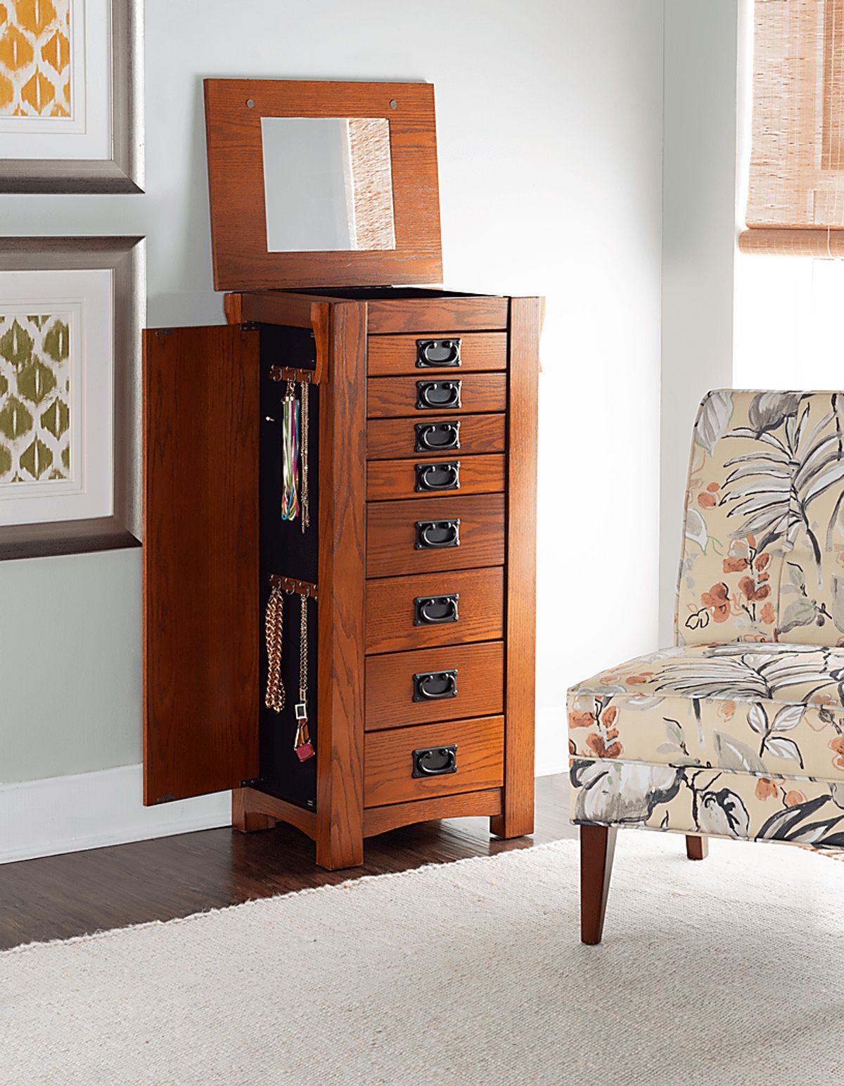 Almina Brown Dark Wood Jewelry Armoire | Rooms to Go