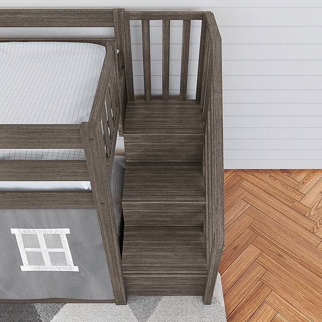 Kids Alwaes Brown Twin/Twin Low Bunk Bed with Slide and Gray Tent - Thumbnail - Image 5