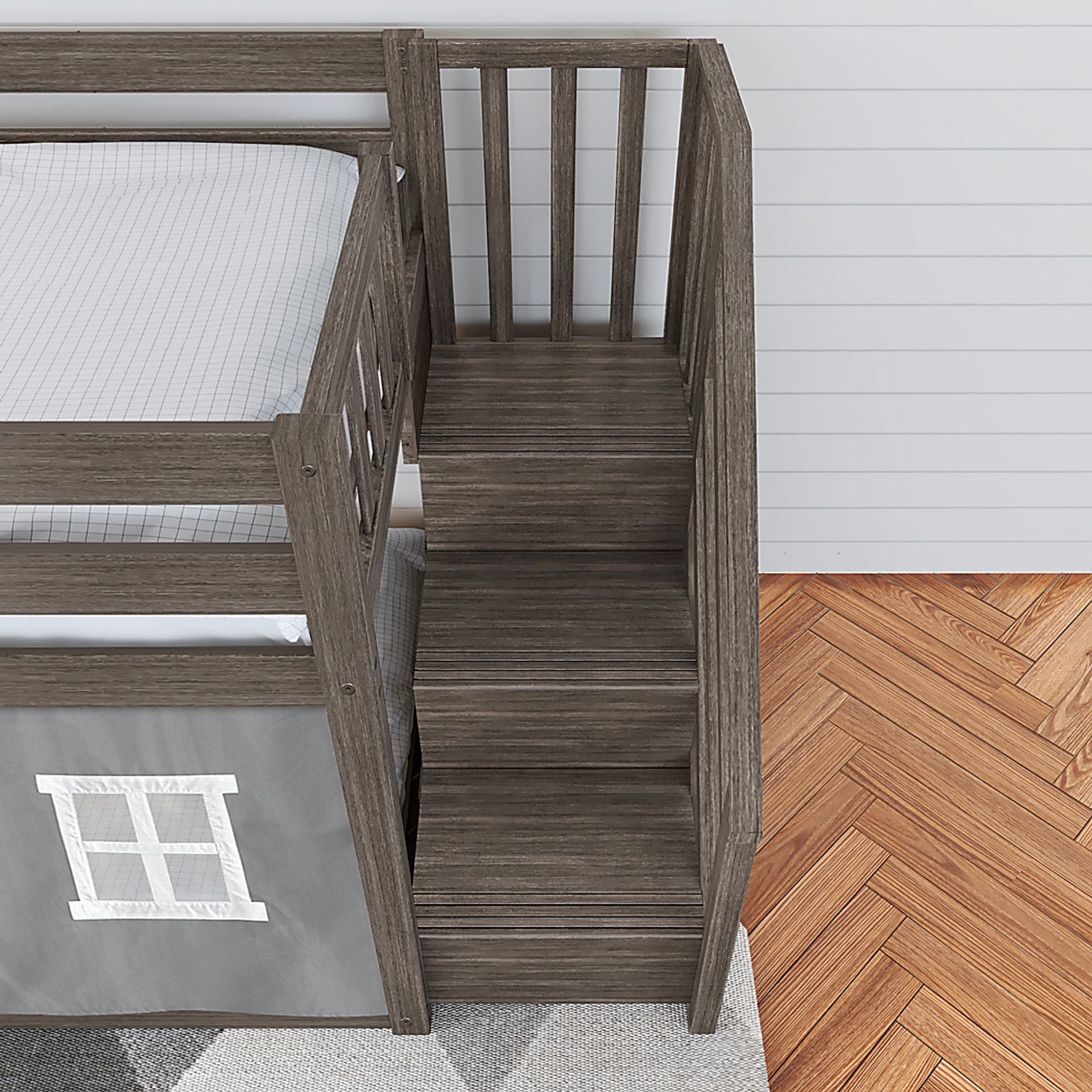 Kids Alwaes Brown Twin/Twin Low Bunk Bed with Slide and Gray Tent - Image 5
