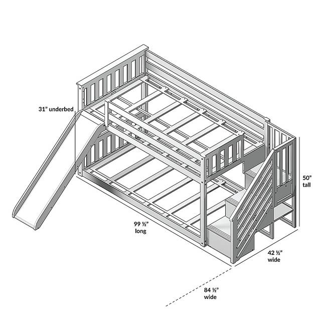 Kids Alwaes Brown Twin/Twin Low Bunk Bed with Slide and Gray Tent - Thumbnail - Image 7