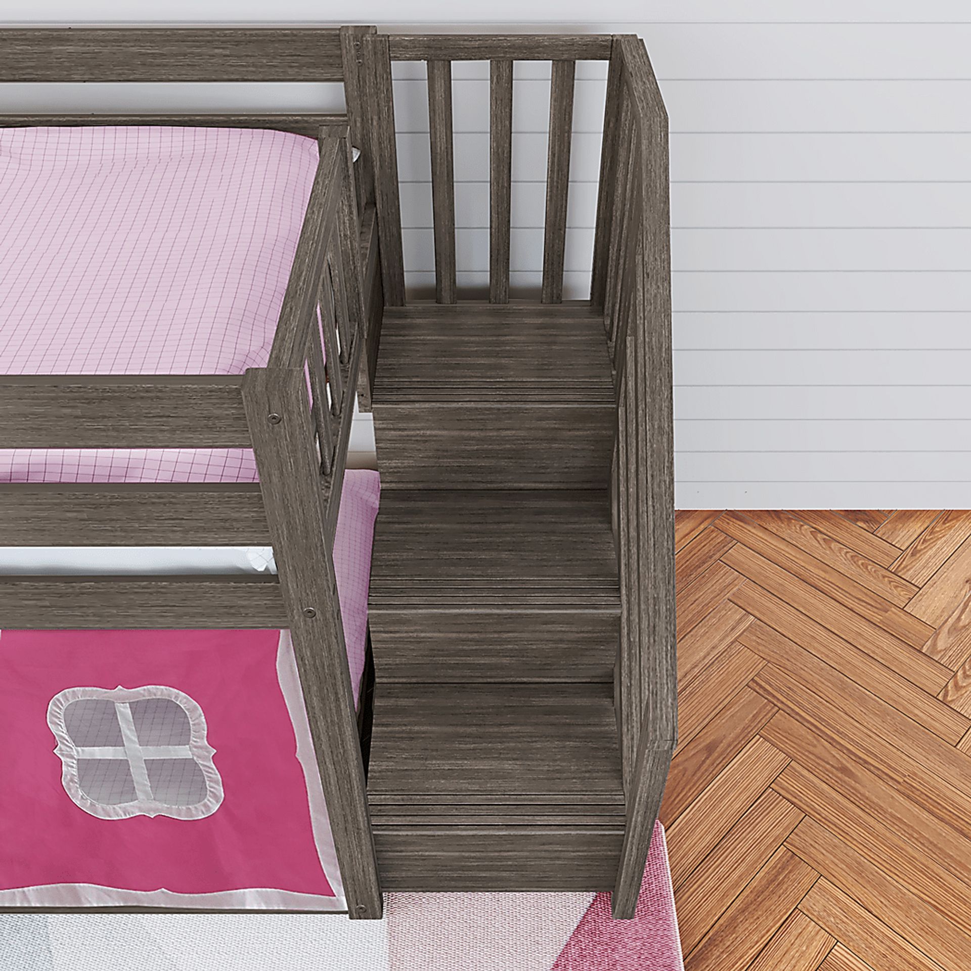 Kids Alwaes Brown Twin/Twin Low Bunk Bed with Slide and  Pink Tent - Image 5