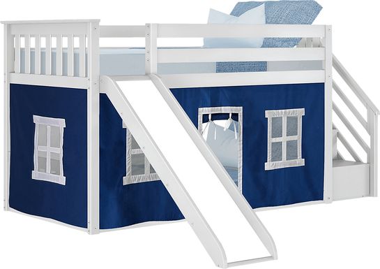 Kids Alwaes White Twin/Twin Low Bunk Bed with Blue Tent