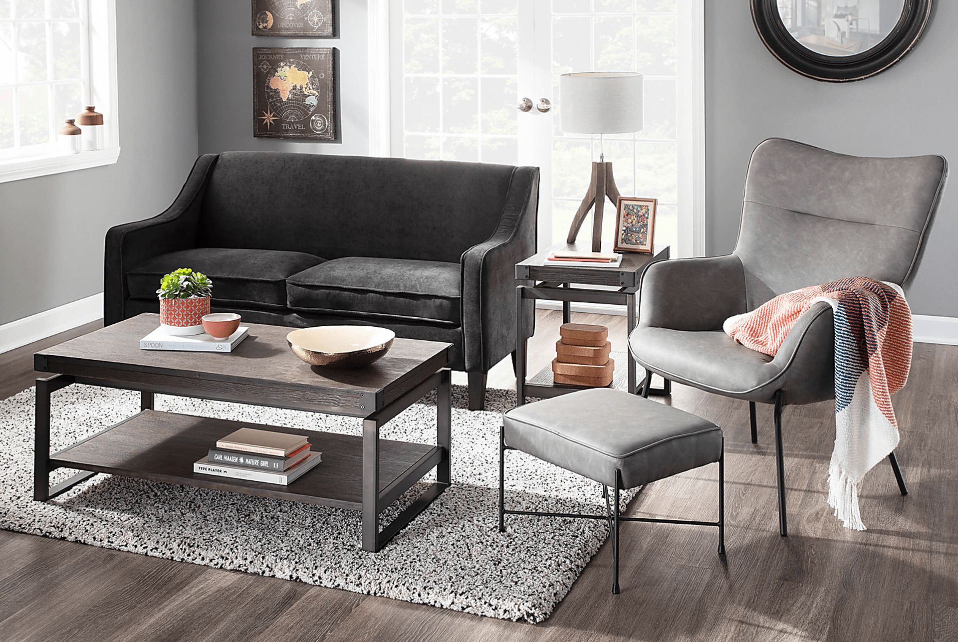 Amacker Gray Accent Chair and Ottoman - Image 8