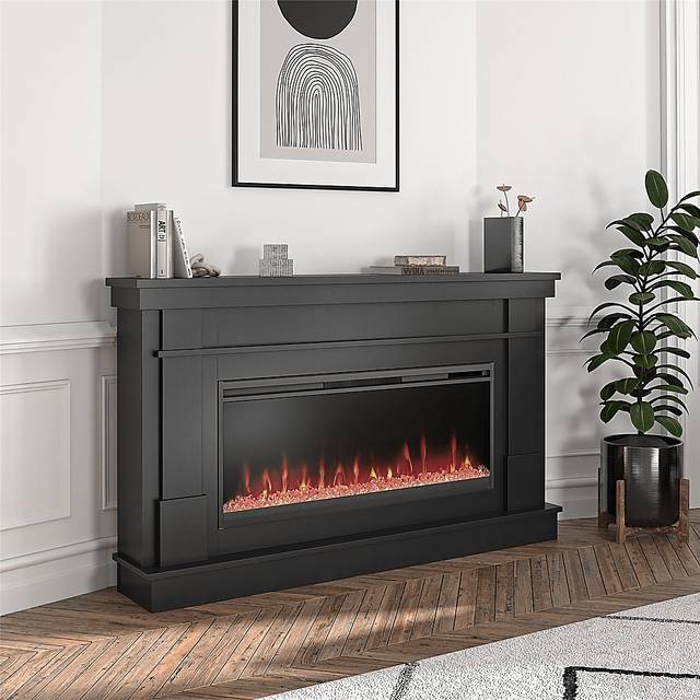 Amalarie Black 64 in. Console with Electric Fireplace - Thumbnail - Image 2