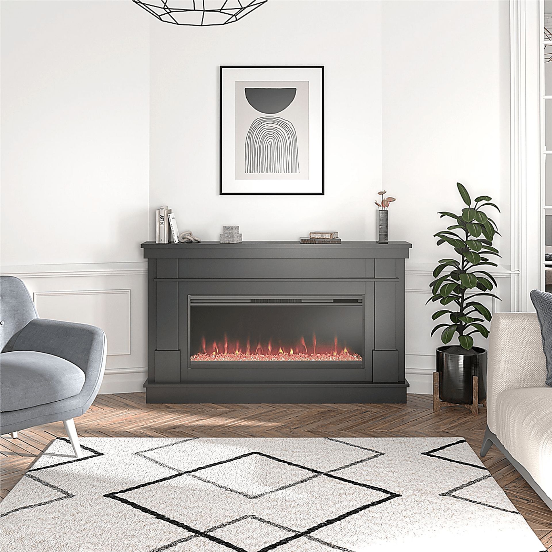 Amalarie Black 64 in. Console with Electric Fireplace - Image 4