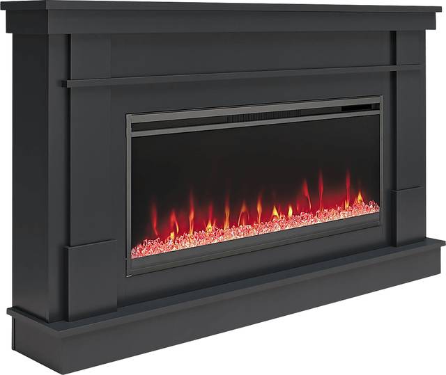 Amalarie Black 64 in. Console with Electric Fireplace - Thumbnail - Image 1