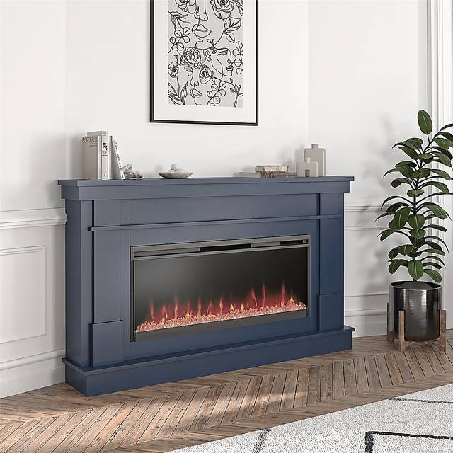 Amalarie Navy 64 in. Console with Electric Fireplace - Thumbnail - Image 2