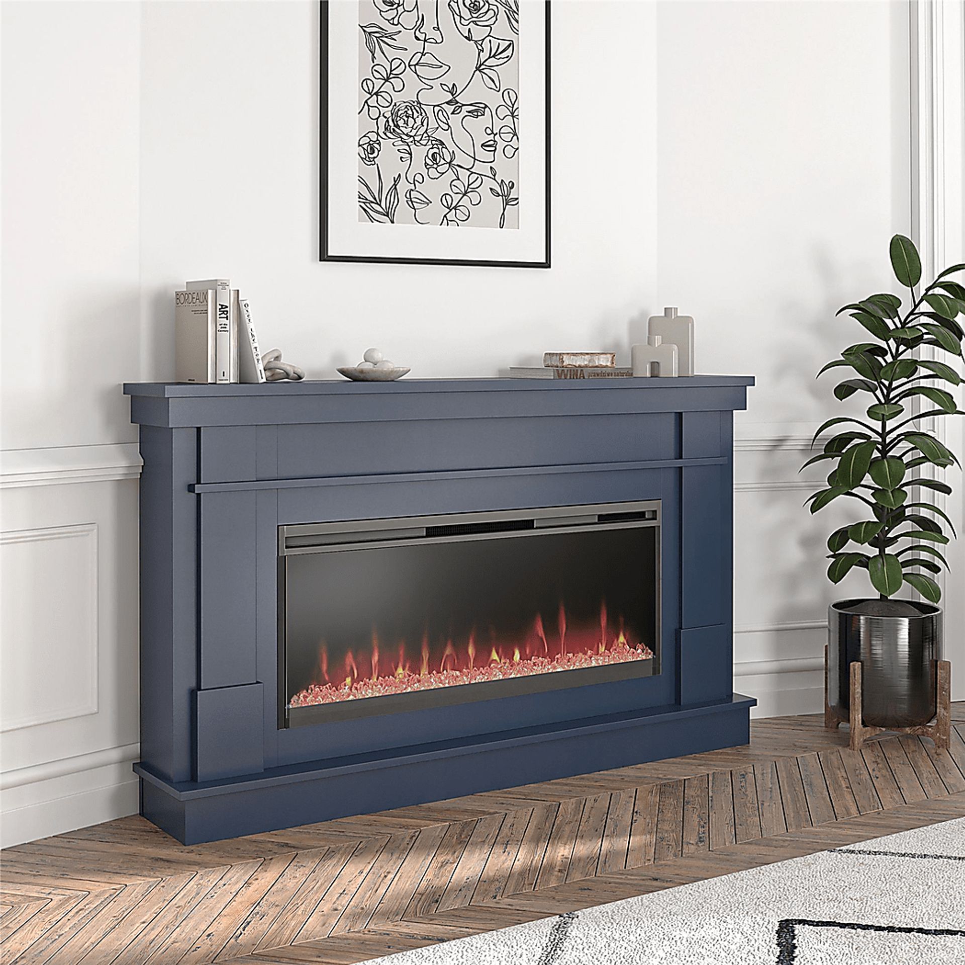 Amalarie Navy 64 in. Console with Electric Fireplace - Image 2