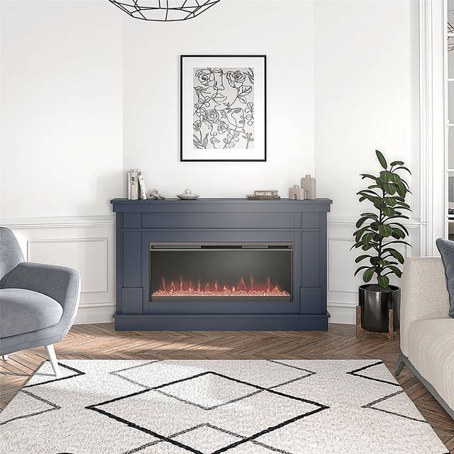 Amalarie Navy 64 in. Console with Electric Fireplace - Thumbnail - Image 4