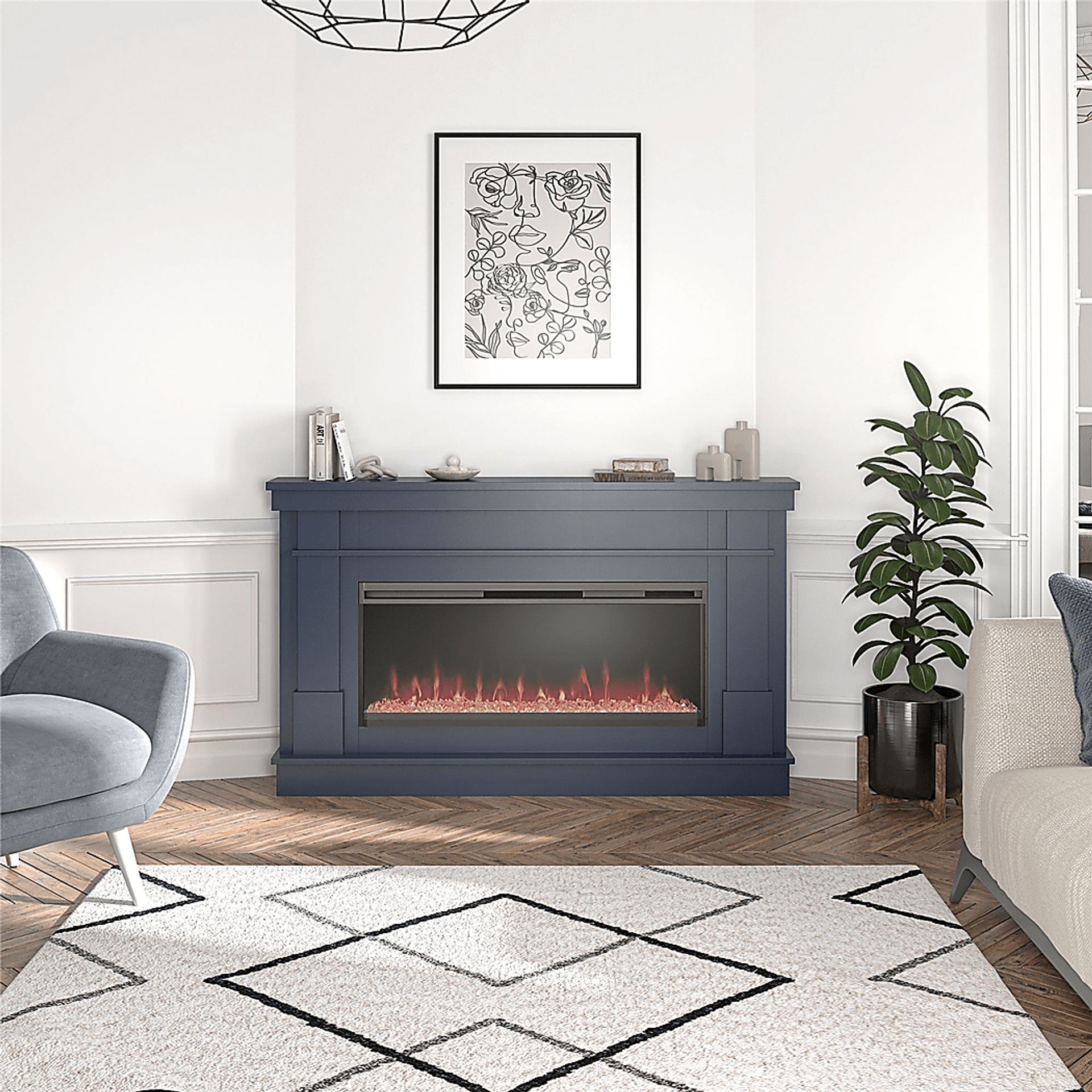 Amalarie Navy 64 in. Console with Electric Fireplace - Image 4