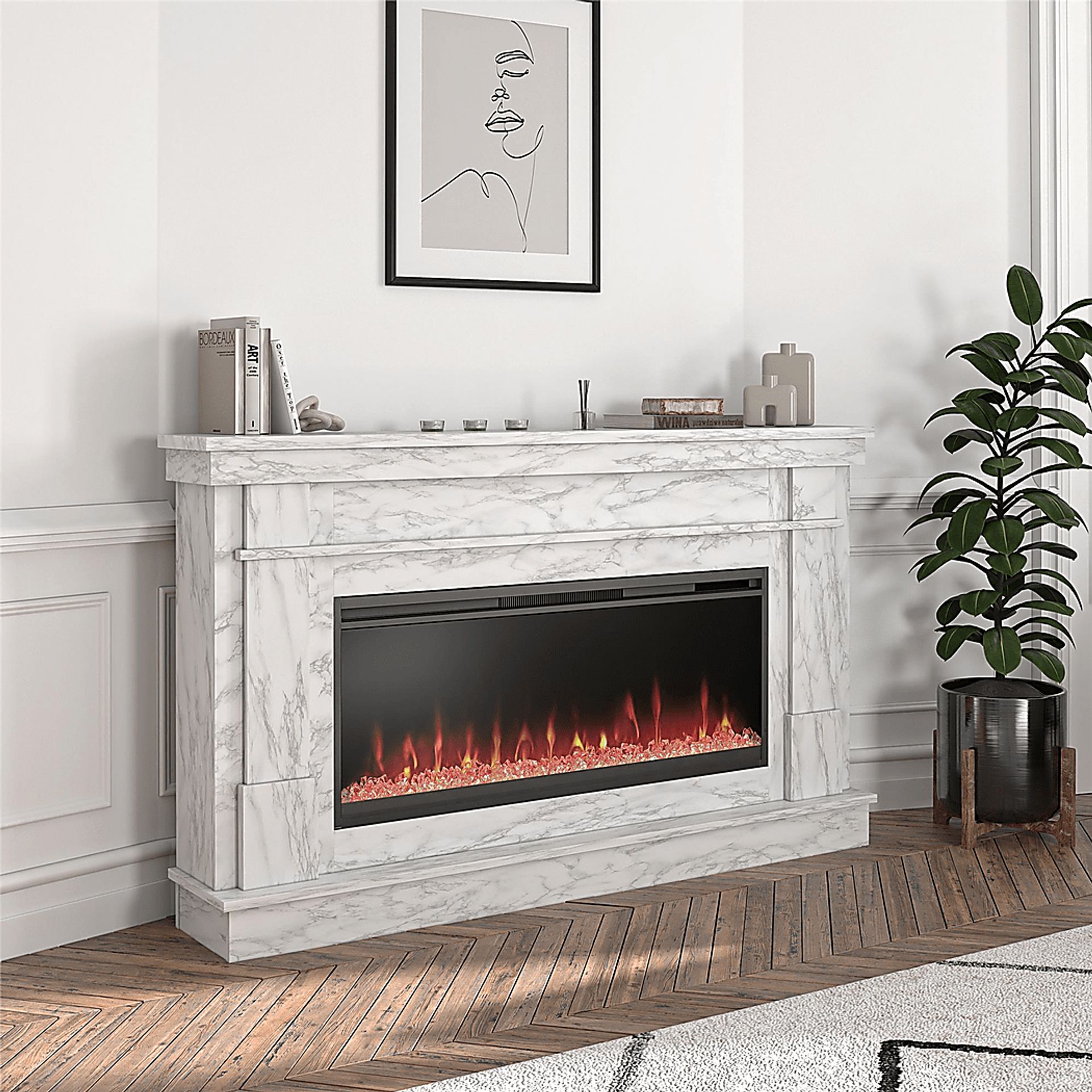 Amalarie White 64 in. Console with Electric Fireplace - Image 2