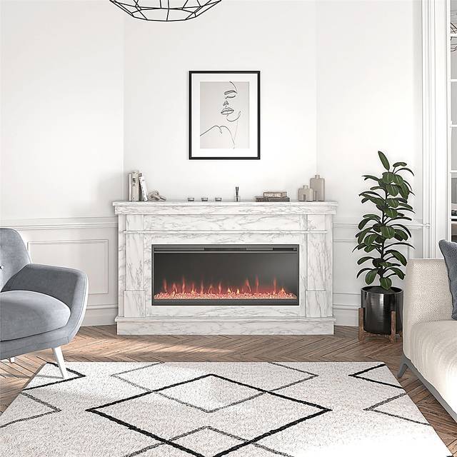 Amalarie White 64 in. Console with Electric Fireplace - Thumbnail - Image 4