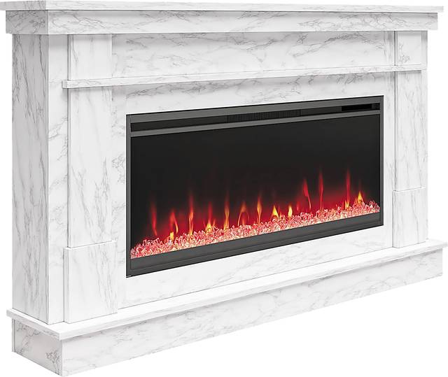 Amalarie White 64 in. Console with Electric Fireplace - Thumbnail - Image 1