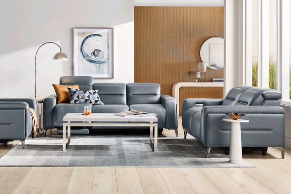 Amalfi Blue Leather 8 Pc Dual Power Reclining Living Room