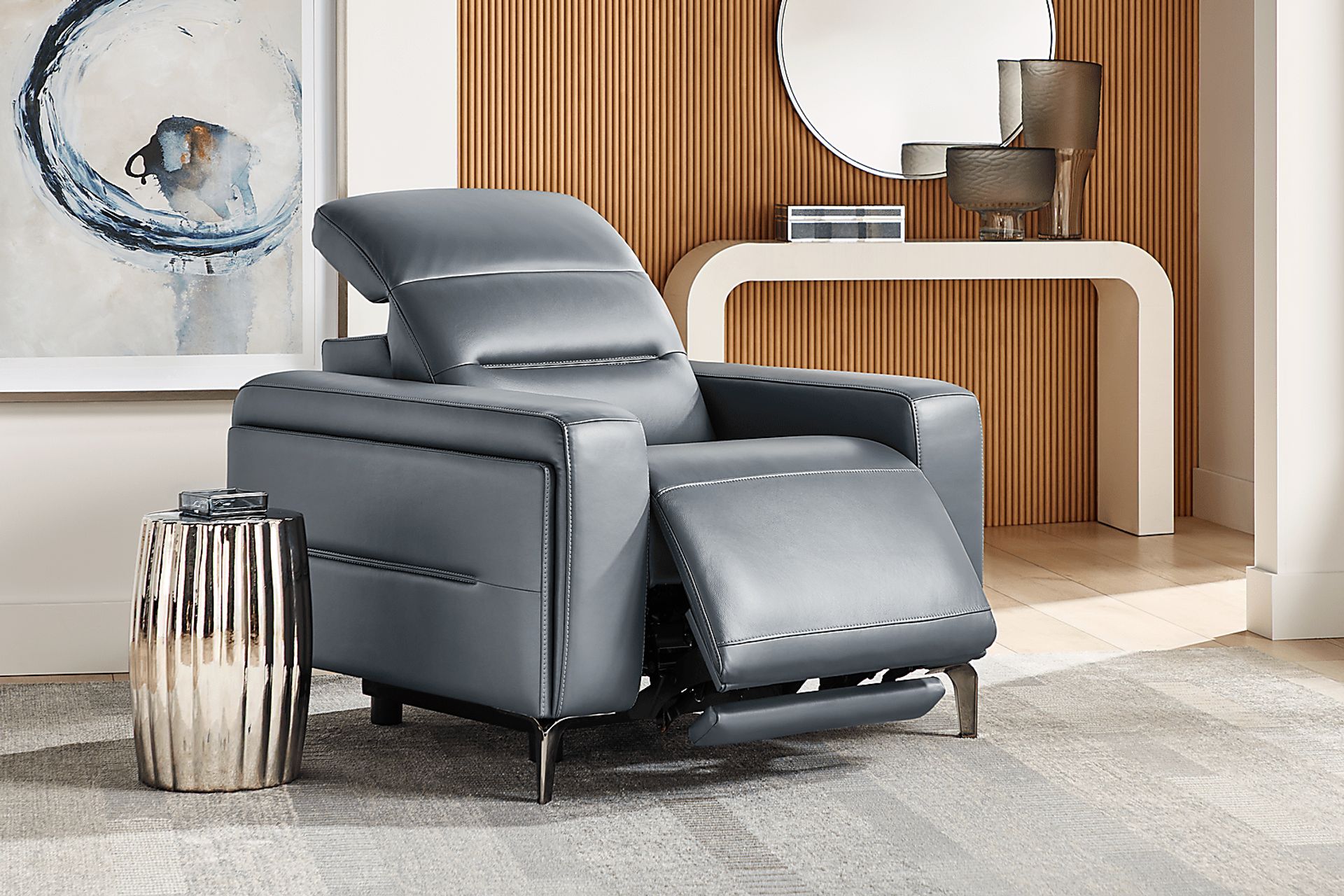 Amalfi Blue Leather Dual Power Recliner - Image 3