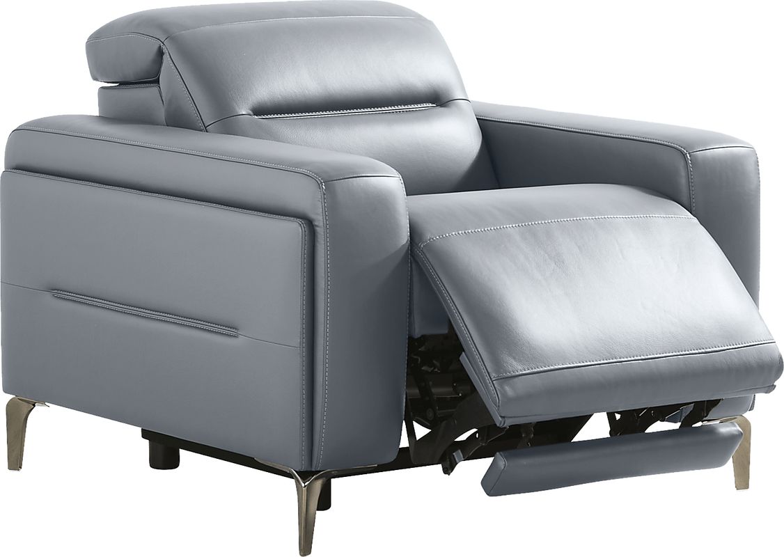 Amalfi Blue Leather Dual Power Recliner