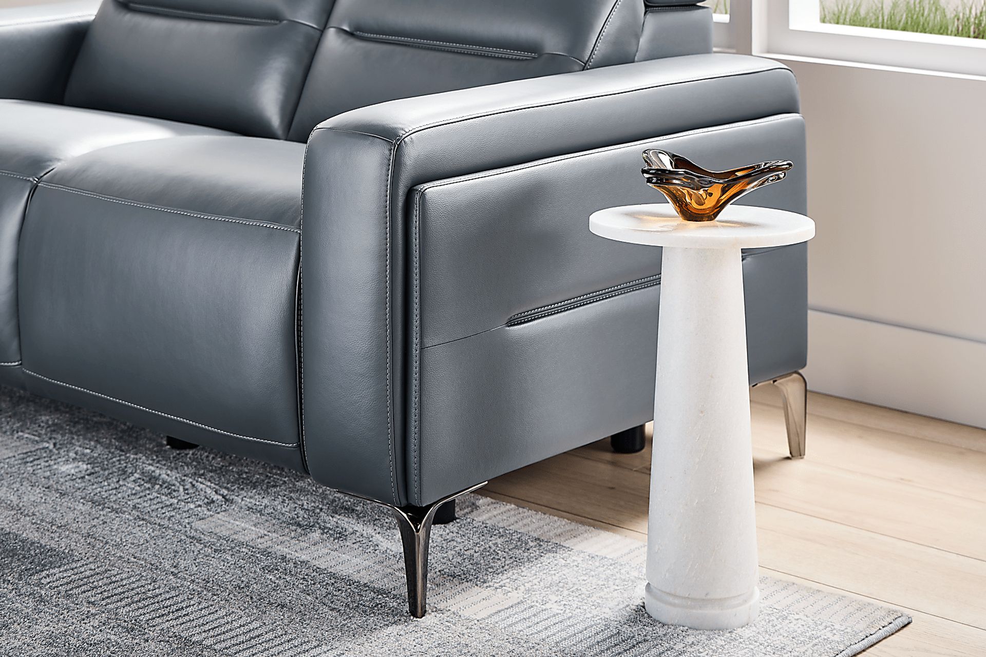 Amalfi Blue Leather Dual Power Reclining Loveseat - Image 6