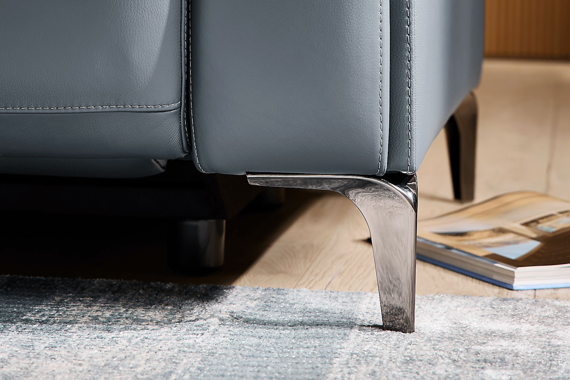 Amalfi Blue Leather Dual Power Reclining Loveseat - Image 7