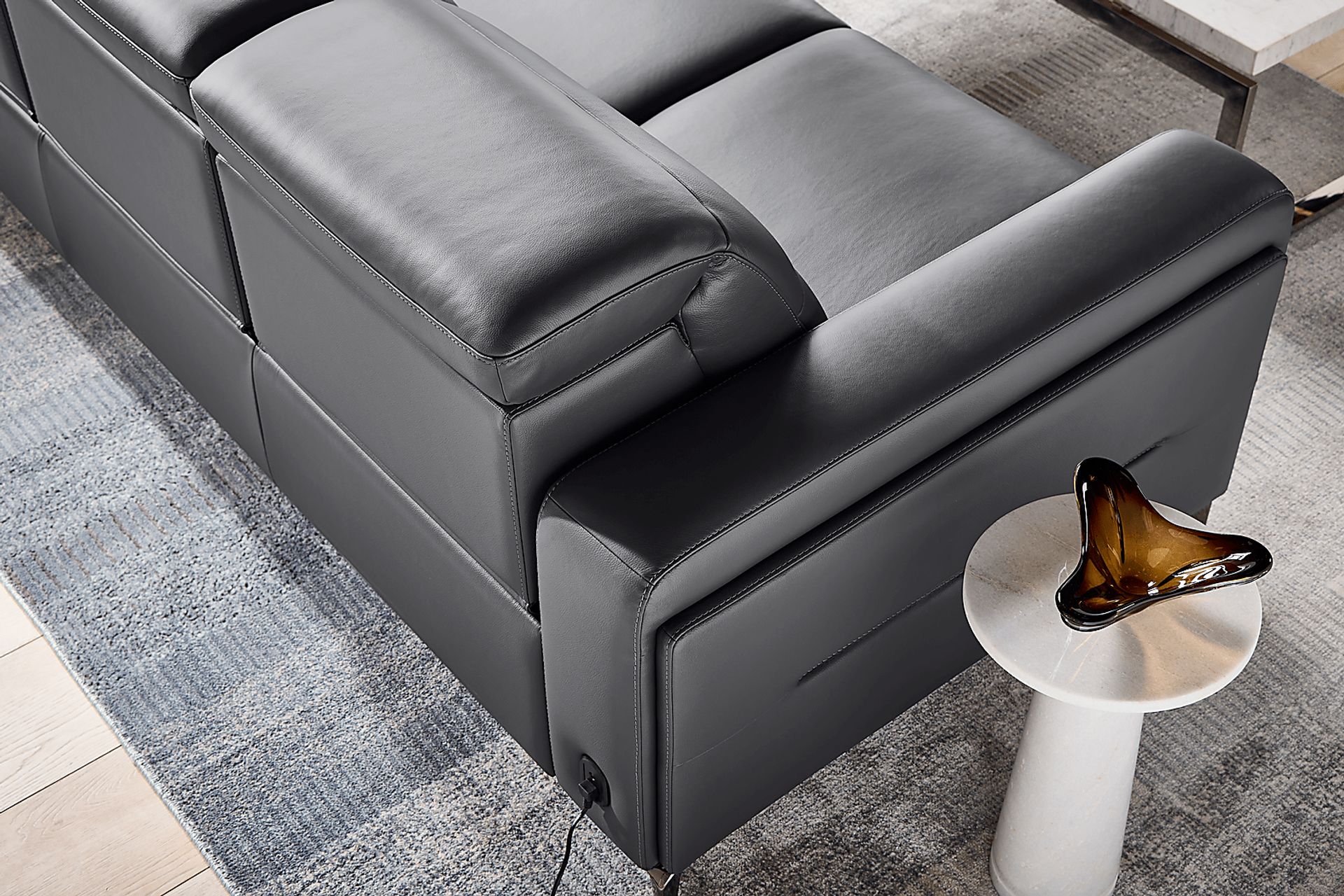 Amalfi Blue Leather Dual Power Reclining Loveseat - Image 5
