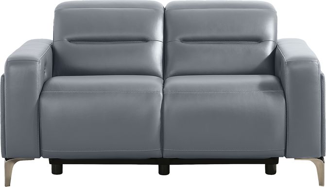 Amalfi Blue Leather Dual Power Reclining Loveseat